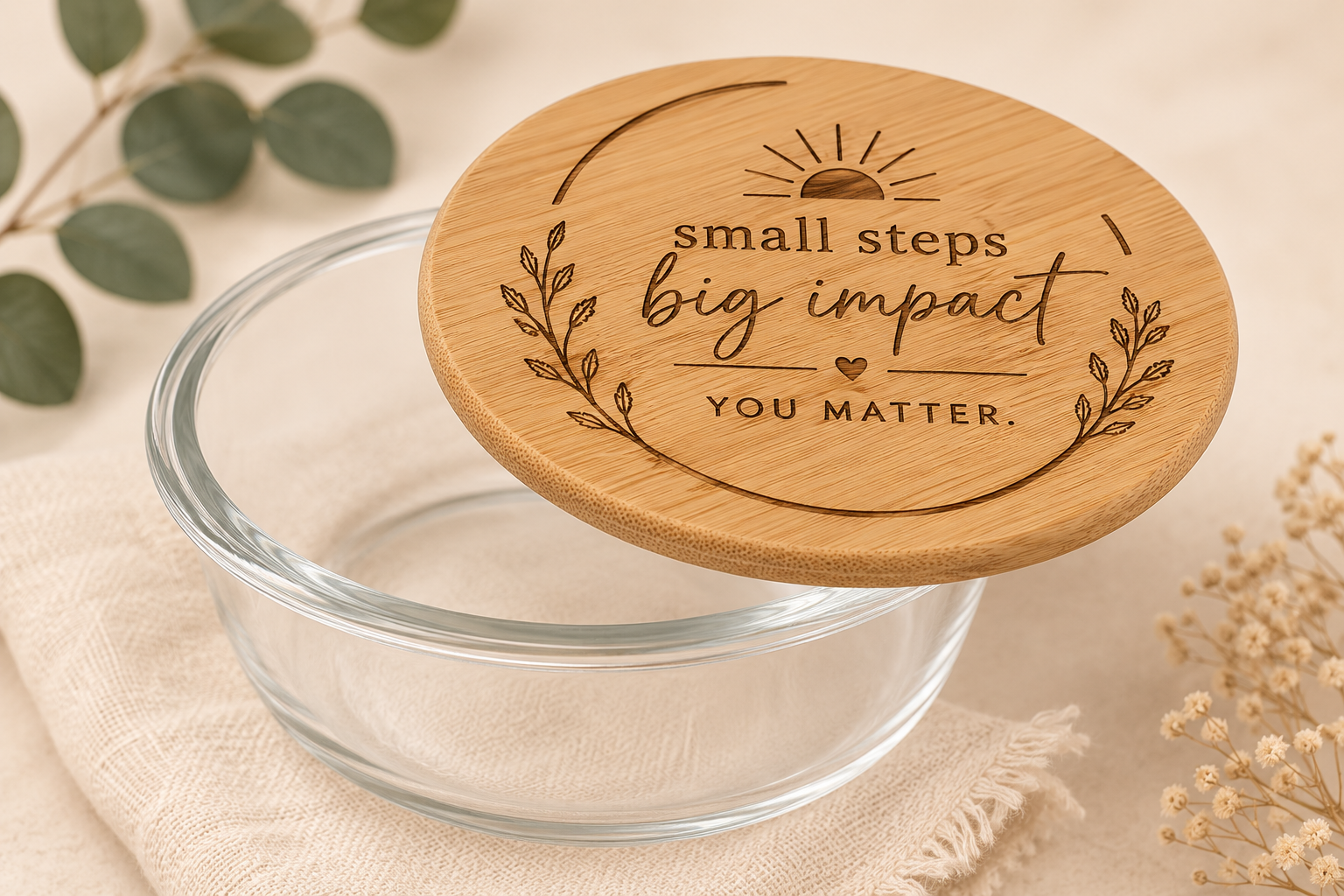 Personalized 32oz Glass Bowl with Bamboo Lid